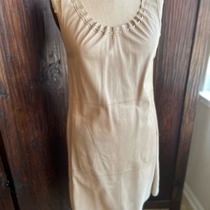 Camel Lamb Napa and Fleece Back Short Dress